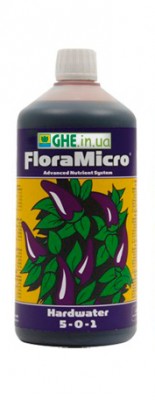 Мы продаем Flora series Micro GHE 5 - 0 - 1 повышенного качества, оптом и в розницу Основной строительный элемент формулы Flora Series обеспечивает растения всеми необходимыми макро- и микроэлементами в хелатной (экологически чистой и легкой для усвоения) форме. Flora Micro обеспечивает растения азотом, кальцием  и всеми необходимыми микроэлементами в доступной для растения формуле. Также содержит группу органических буферов, которые помогают стабилизировать pH питательного раствора.